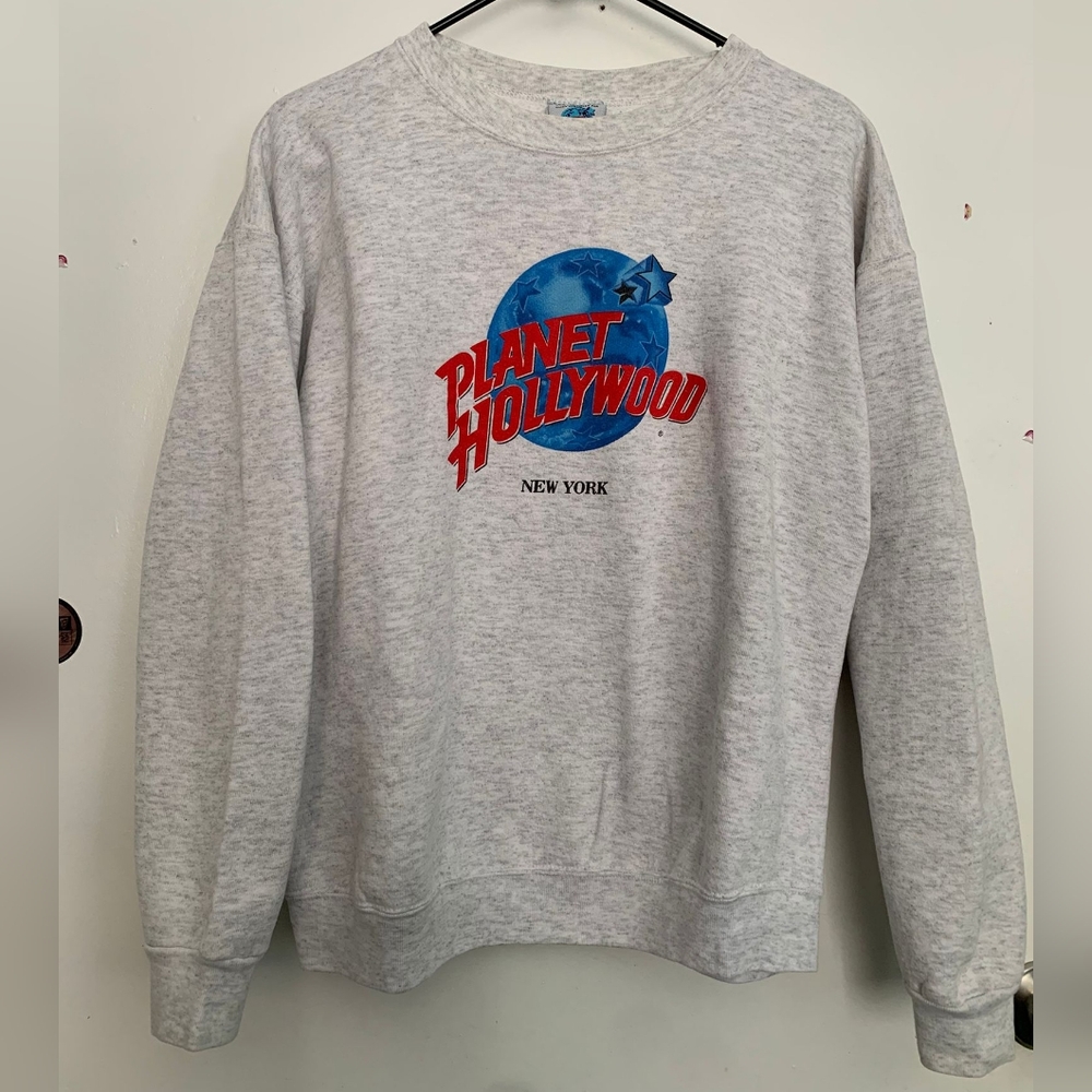 Light Heather Gray Crewneck Sweater with Vintage Graphic